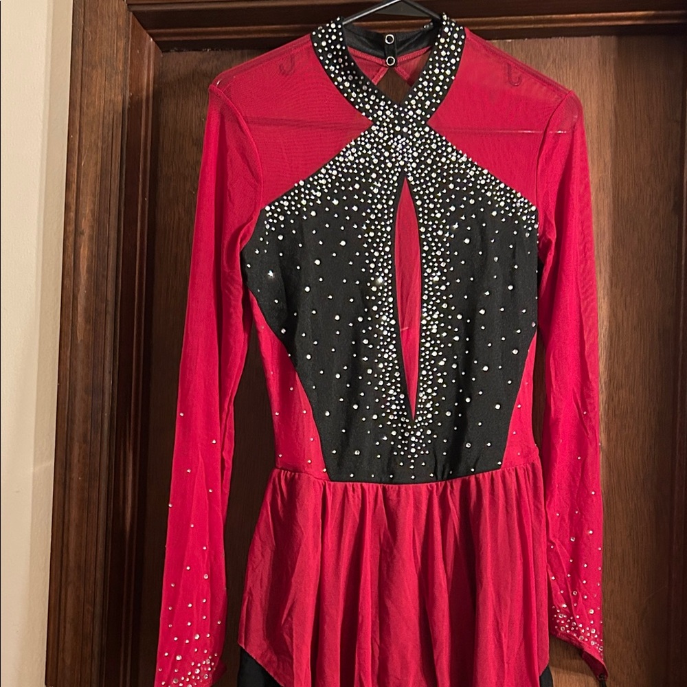 Red and Black Rhinestone Dance Costume